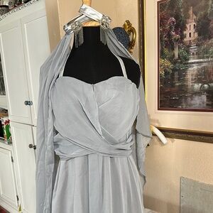 Gray Strapless Halter Sundress for Prom